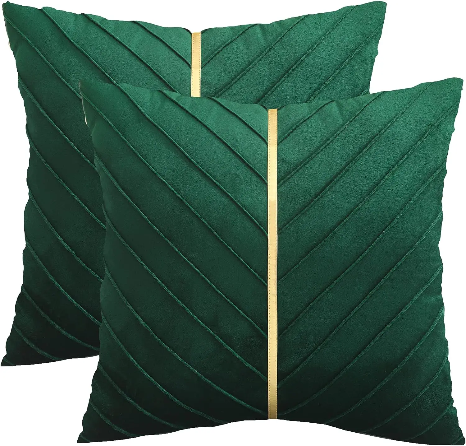 thumbnail image 1 of Juego de 2 fundas de almohada de terciopelo de 18 x 18 pulgadas, 2 unidades, con funda de almohada decorativa de cuero dorado para sofá, fundas de almohada modernas de lujo, 1 of 5