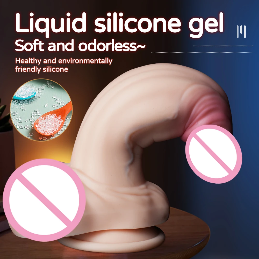 Pink Peach Realistic Dildo Liquid Silicone Material Massage Masturbation Butt Anal Plug Big Penis With Suction Cup Adult Sex Toy