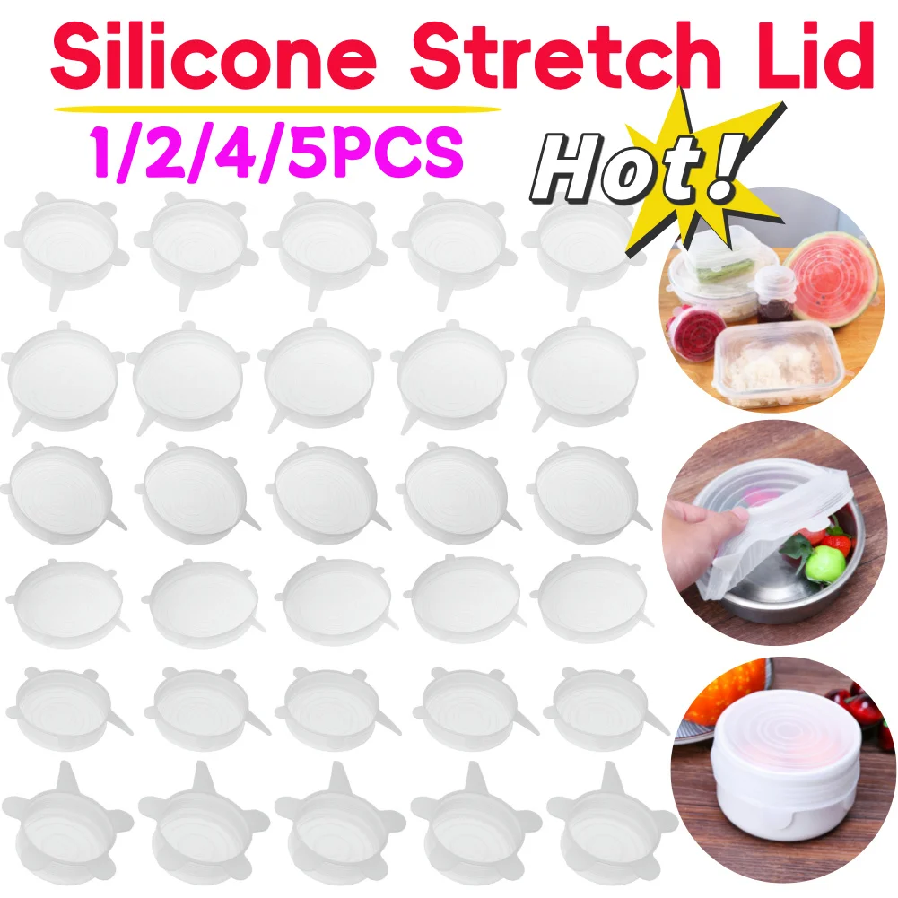Set of 5 Reusable Silicone Food Covers - Stretchable, Food-Safe Lids