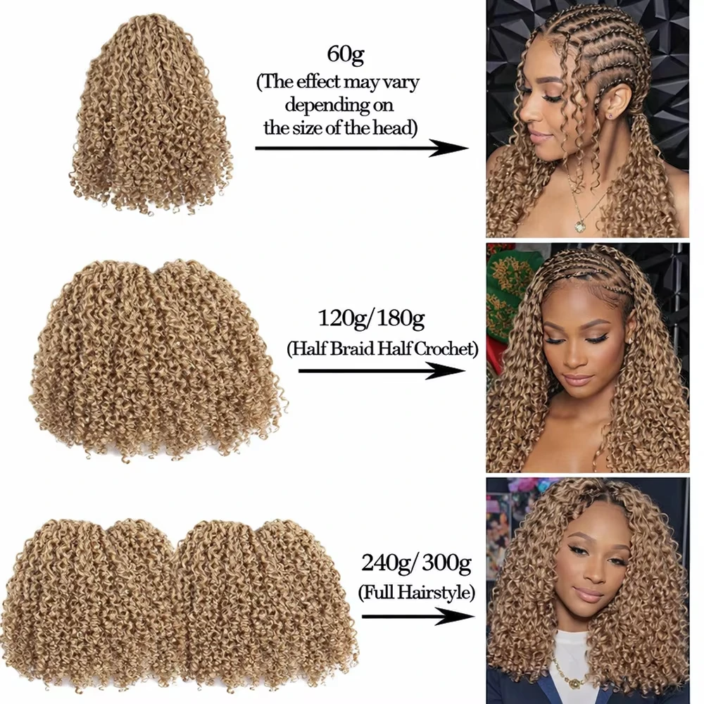 Extensioni per capelli all'uncinetto biondo miele effetto onda, senza nodi, pre-separate, ricci burmesi, in piuma, per donna - immagine 6