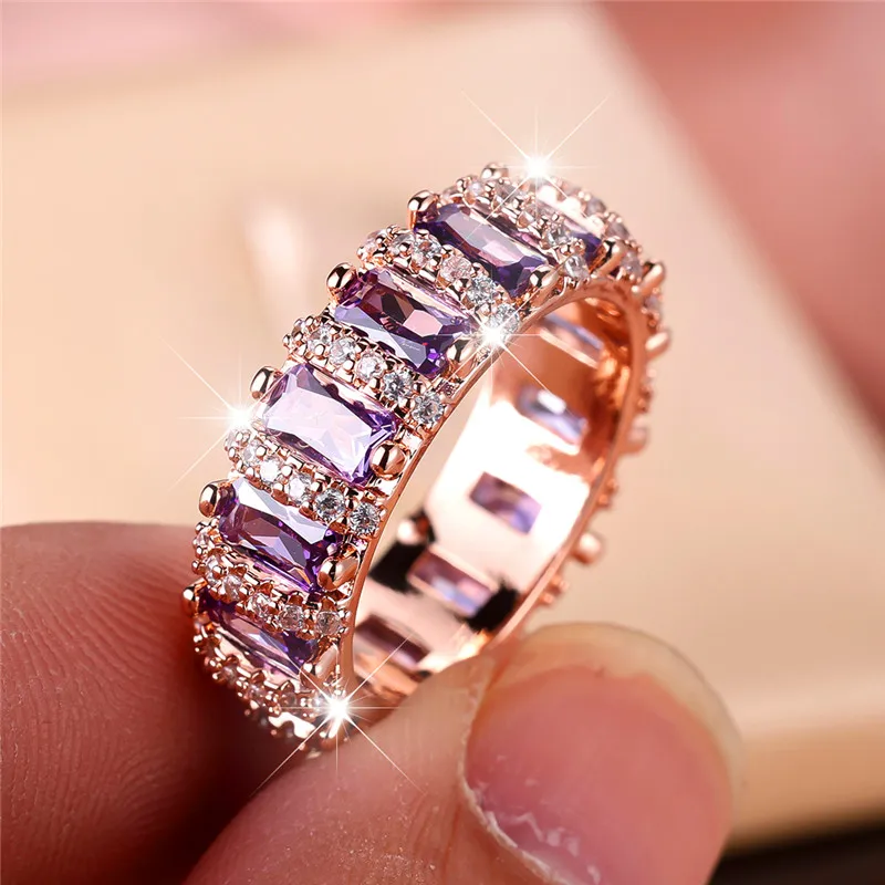 Elegant Purple Zircon Stone Ring in Rose Gold Finish - Women's Luxury Engagement and Wedding Jewelry