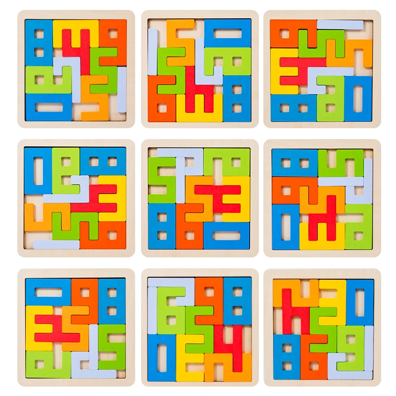 Colorful 3D Puzzle Wooden Tangram Math Toys Cube Game Children Pre-school Magination Shapes Digit Educational Toy for Kids jigsaw puzzles wooden jigsaw puzzles wooden puzzle toys educational puzzles mini jigsaw puzzle