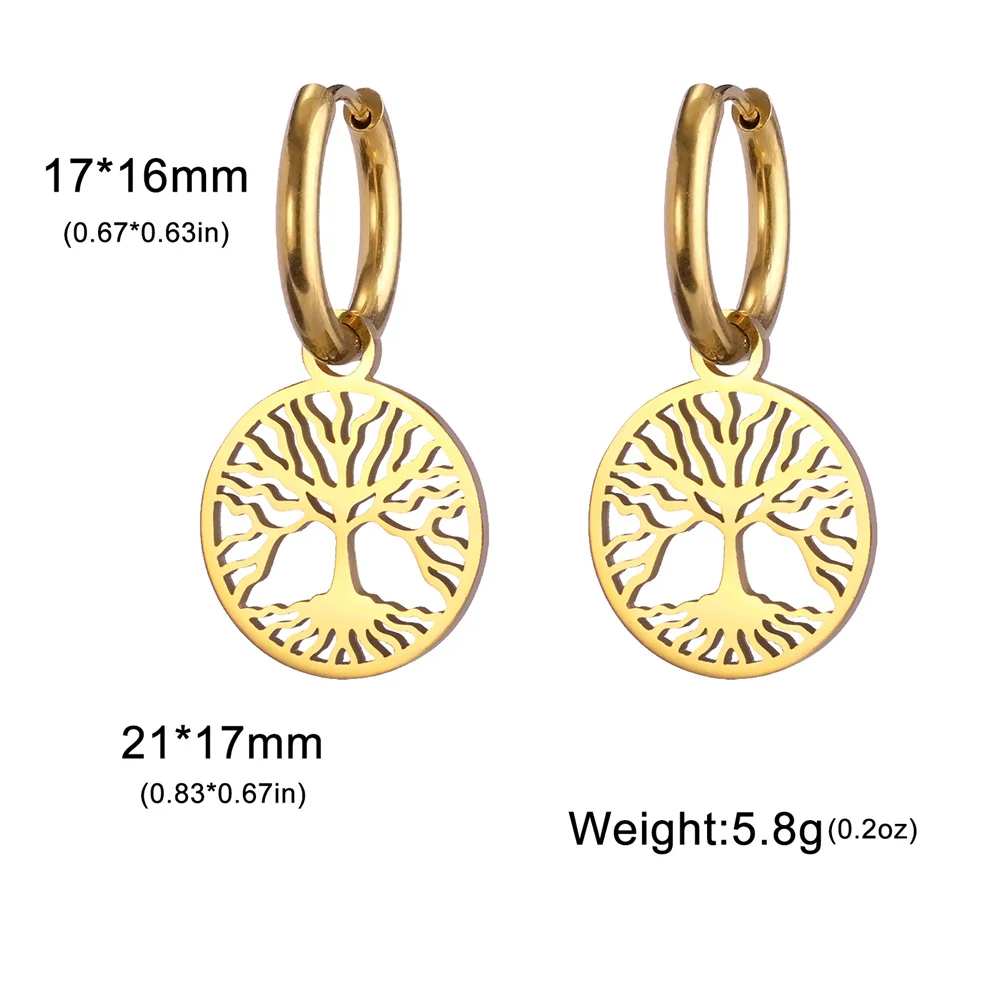 EUEAVAN Round Tree of Life Stainless Steel Drop Earrings for Woman Girls 2023 Trendy Good Luck Earring Amulet Jewelry Party Gift 6