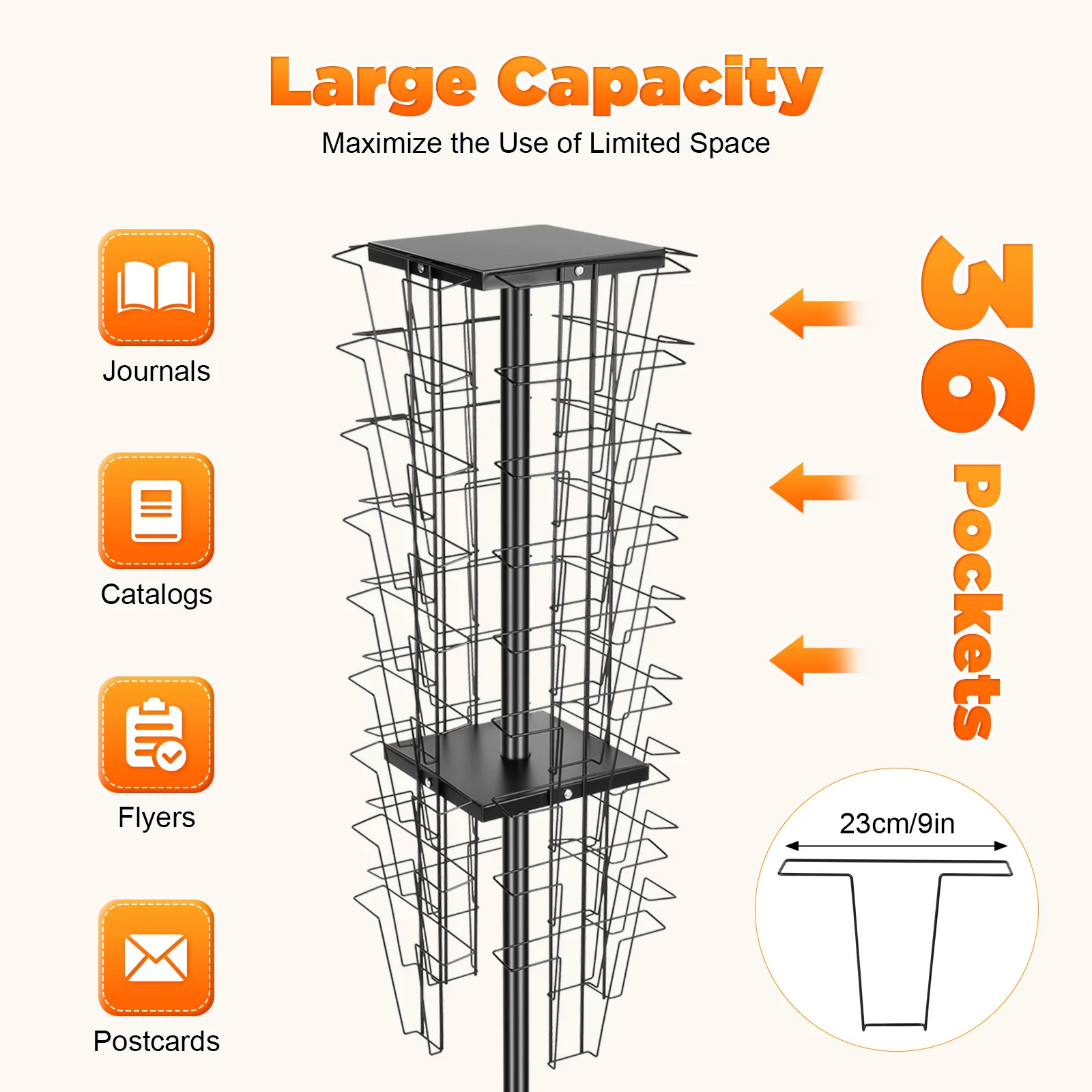 36 Pockets-Rotating Magazine Rack Holder Brochure Display Stand Comic Book Flyer Literature Display Stand 2
