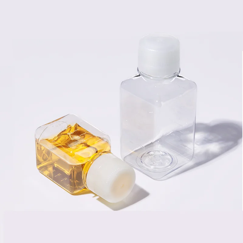 Disposable PET Culture Medium Square Sterile Plastic Dispensing Bottle With Scale Serum Sample Bottle Transparent 125 250 500ml
