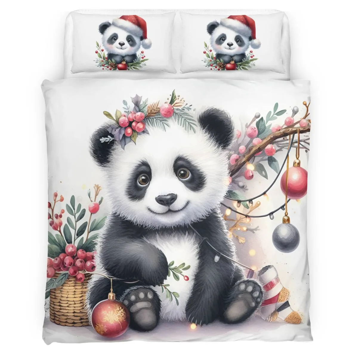 Juego de cama con bonito panda, 3 piezas, funda de edredón, funda de almohada, edredón de dibujos animados, juego de cama de lujo para niños y adultos POD