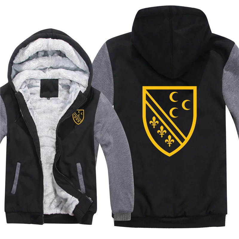 Bosniak National Flag in Sandzak Hoodies Men Cool Winter Thicken Wool Liner Bosnia Sweatshirts Pullover 5
