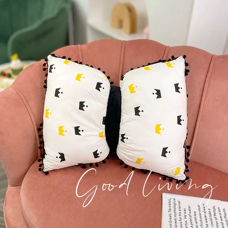 Muzzi High Quality Toys Kids Bowknot Bow Pillows Black And White Striped Neck Pillow Decorative Soft Pillow For Kids Room
