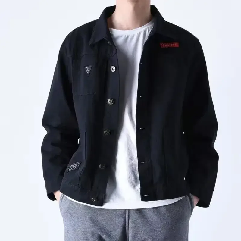 thumbnail image 1 of Abrigo vaquero para hombre, chaqueta vaquera negra de otoño, chaqueta vaquera de una pieza para hombre, ropa masculina de marca de bajo coste al precio más bajo, holgada, lavada, a la moda, 1 of 5