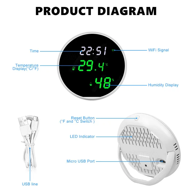 Tuya USB Smart Temperature Humidity Sensor WiFi APP Remote Monitor for Smart Home Smart Life, Works With Alexa, Google Assistant 6