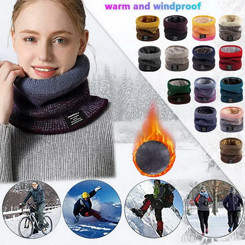 Unisex Knitted Warm Scarf Winter Autumn Ring Women Bandana Solid Scarf Fleece Men Headband Neck Shawl Ski Mask Bike Hood bandana scarf knitted scarf square scarf tactical scarf hiking scarves bandana neck warmer face mask scarf hiking scarf magic scarf hunting scarf