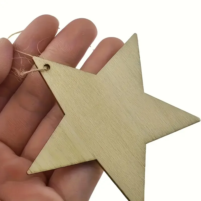 20pcs Wooden Star Cutouts for DIY Crafts, Vintage Style Composite Wood Pentagram Shapes with Twine, for Painting, Decorating