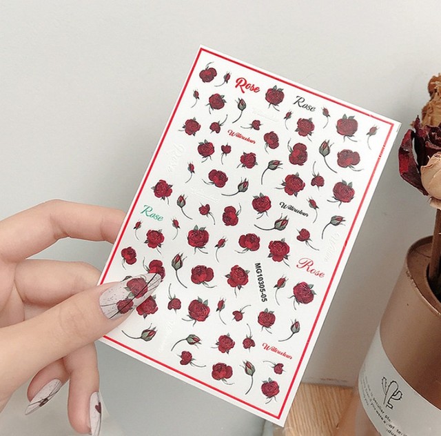 Lips Image 3D Nails Stickers Self-Adhesive Slider Butterfly Daisy Rose Transfer Decals Nail Art Decorations Manicure Wraps