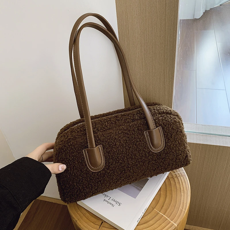 Winter-Pendler-Umhängetaschen für Damen, 2025, luxuriöse Designer-Handtaschen aus Lammwolle, große lässige Tasche, große Kapazität, Kissen-Unterarmtasche – Detail 14