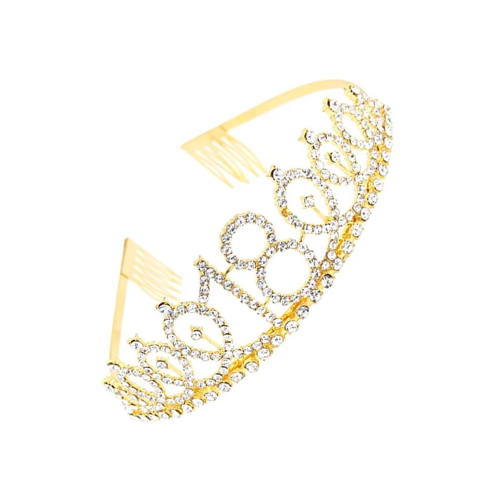 

Birthday Princess Headpiece Happy 18th Gifts Number Crown Alloy Rhinestone Headband with Comb Banquet