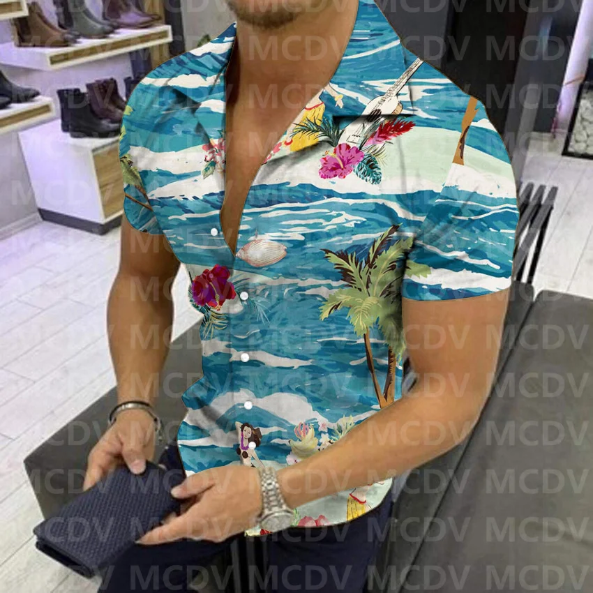 

Beach Party Scenery Pattern 3D Printed Casual Button Shirt Men's Hawaiian Shirt