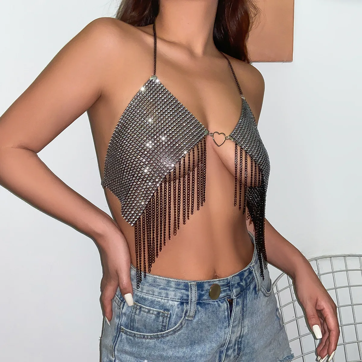 Nebula Crystal Top Metal Mesh Chainmail Rave Outfit Festival Clothing Party  Crop Top Going Out Nightclub Sequins Rhinestone Diamond Y2K 