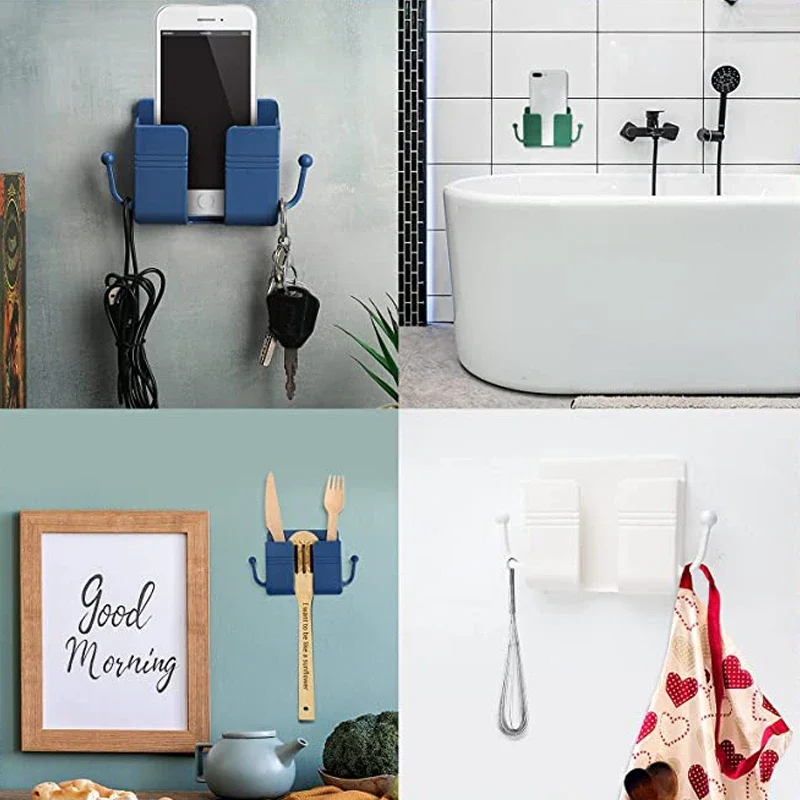 Phone Holder Wall Mounted Multifunction Remote Control Storage Box Charger Hook Cable Charging Dock Stand