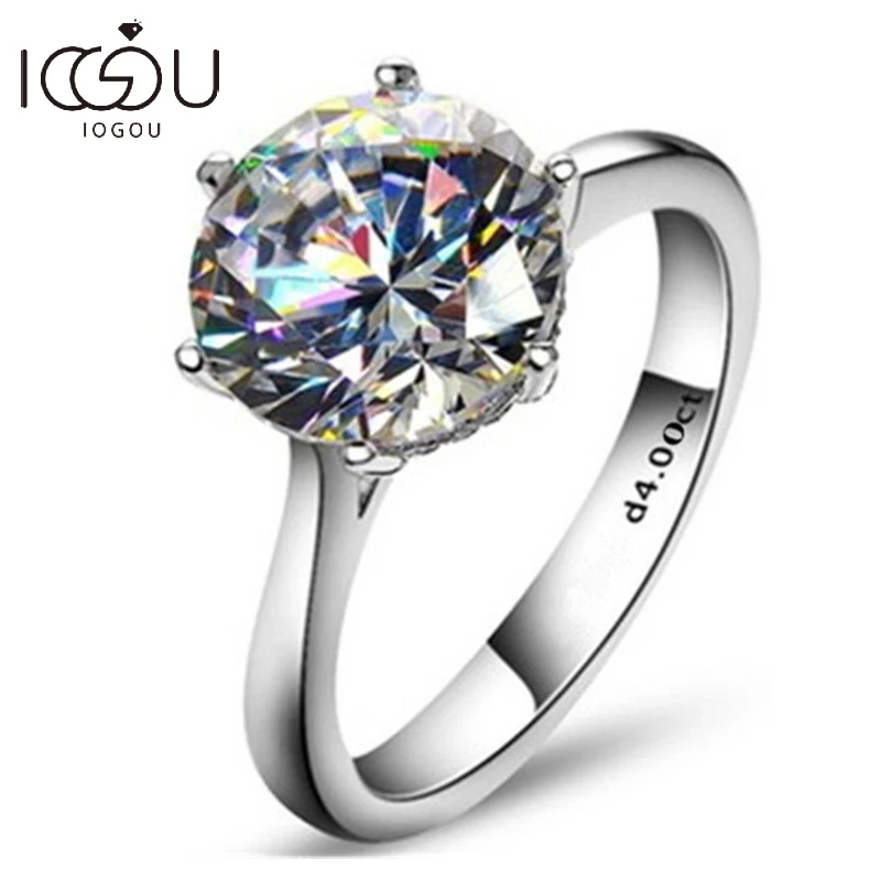 IOGOU Luxury 2-4ct Solitaire Moissanite Ring 925 Sterling Silver
