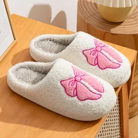 Fashion Cute Pretty Bow Women Slippers Indoor Winter Soft Sole Exquisite Warm Graceful Causal Dormitory Comfy Flat Cotton Shoes 2