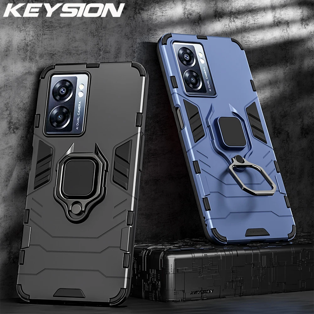 KEYSION Custodia antiurto per OPPO A77 5G A57 4G Silicone + PC Anello in metallo Supporto Cover posteriore per Realme Q5i V23 5G_voghion.com