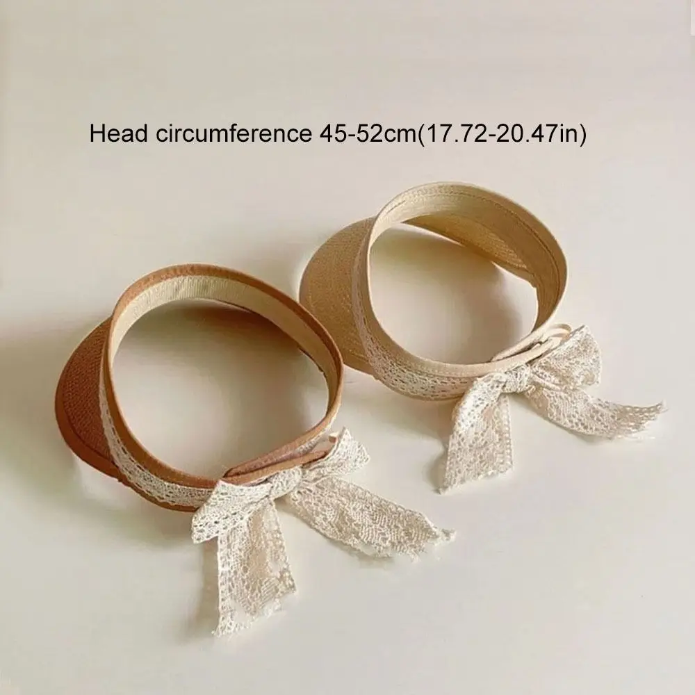 New Summer Baby Straw Caps Empty Top Beach Bow Lace Straw Hat Wide Brim Korean Children Sun Hat Vacation
