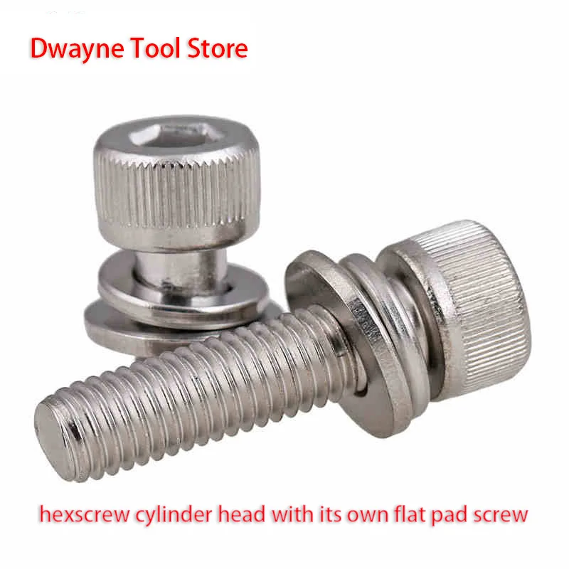 

304 stainless steel three combination of hexscrew cylinder head with its own flat pad screw M6M8 【10PCS】