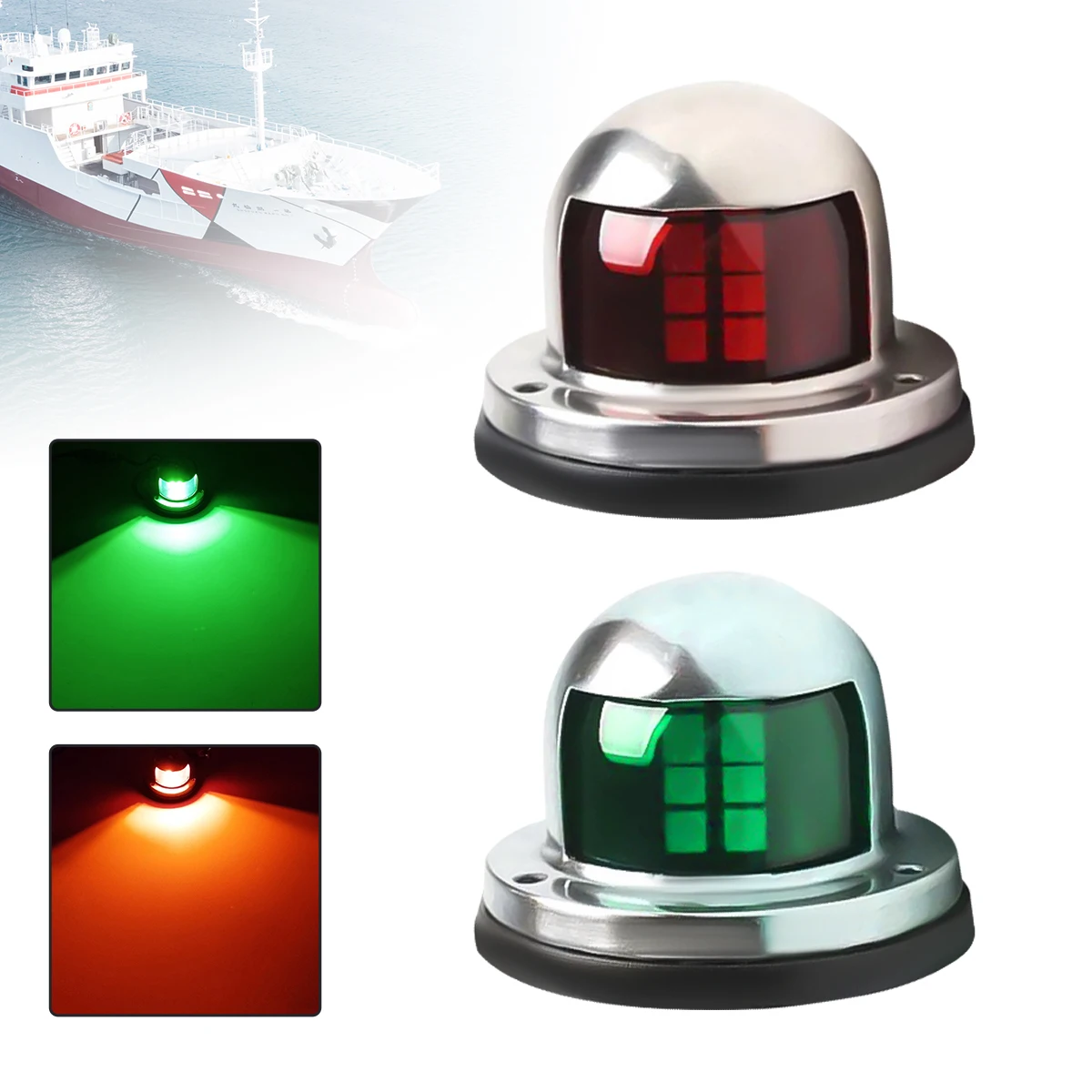 Luz de señal de advertencia para yate marino, 1/2 Uds., 12V, luces LED de navegación impermeables de acero inoxidable, lámpara de vela