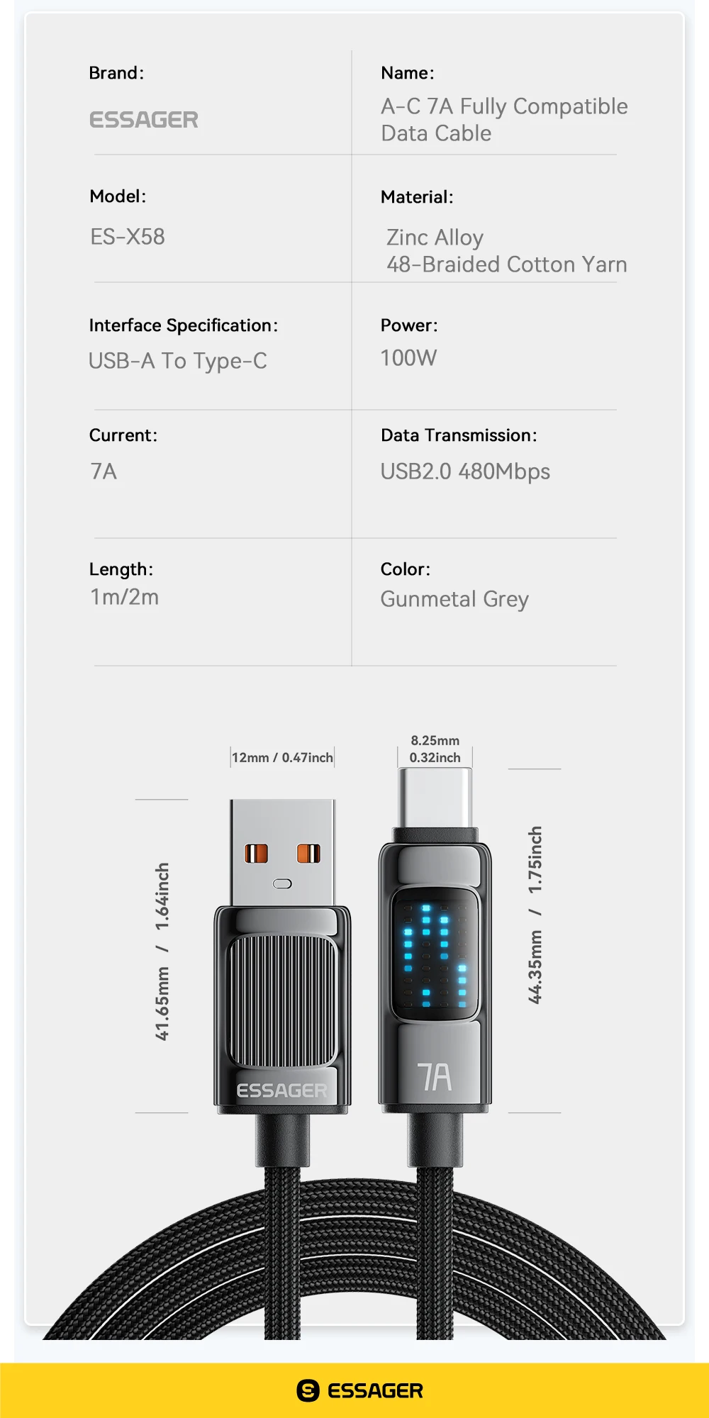 Essager 7A USB Typ C Kabel 100 W USB C Ladegerät Daten für Realme Huawei P40 30 Pro 80 W Schnellladekabel Samsung Oneplus – Detail 10