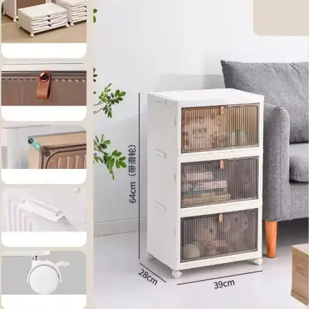 1pc Foldable Classic Style Plastic Storage Box with Magnetic Lid and Smooth Wheels, Multi-Layer Options for Wardrobe - Image 7