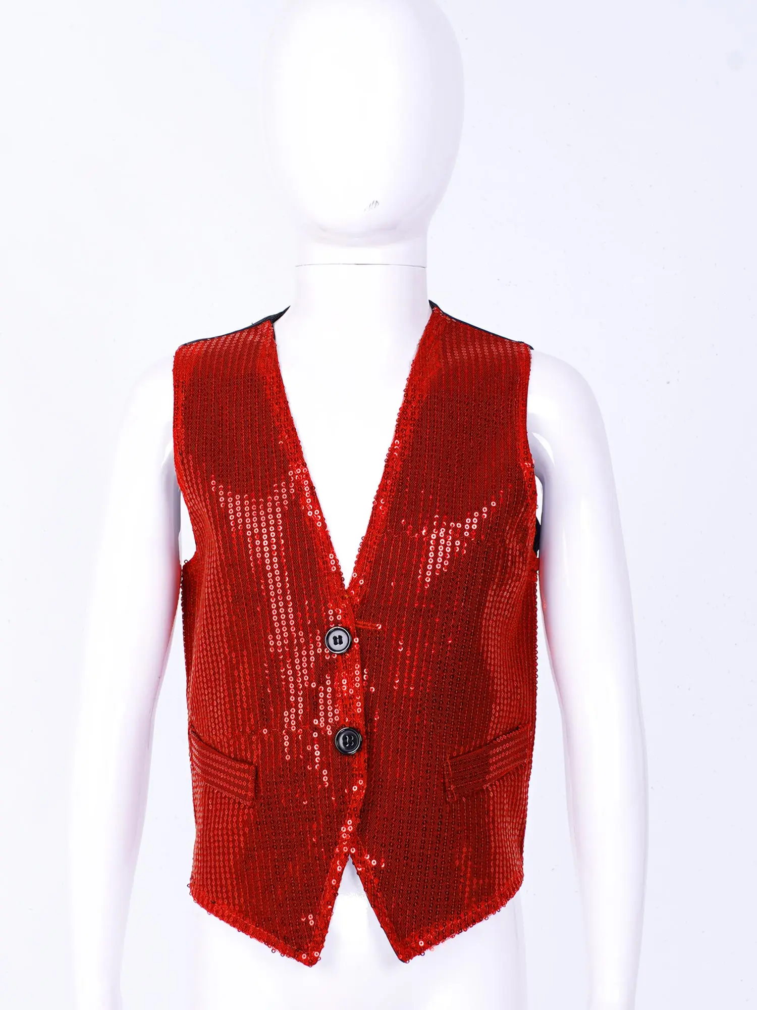 

Детская одежда для выступлений для мальчиков и девочек, жилет без рукавов с блестящими блестками и пуговицами на застежке для девочек, одежда для выступлений