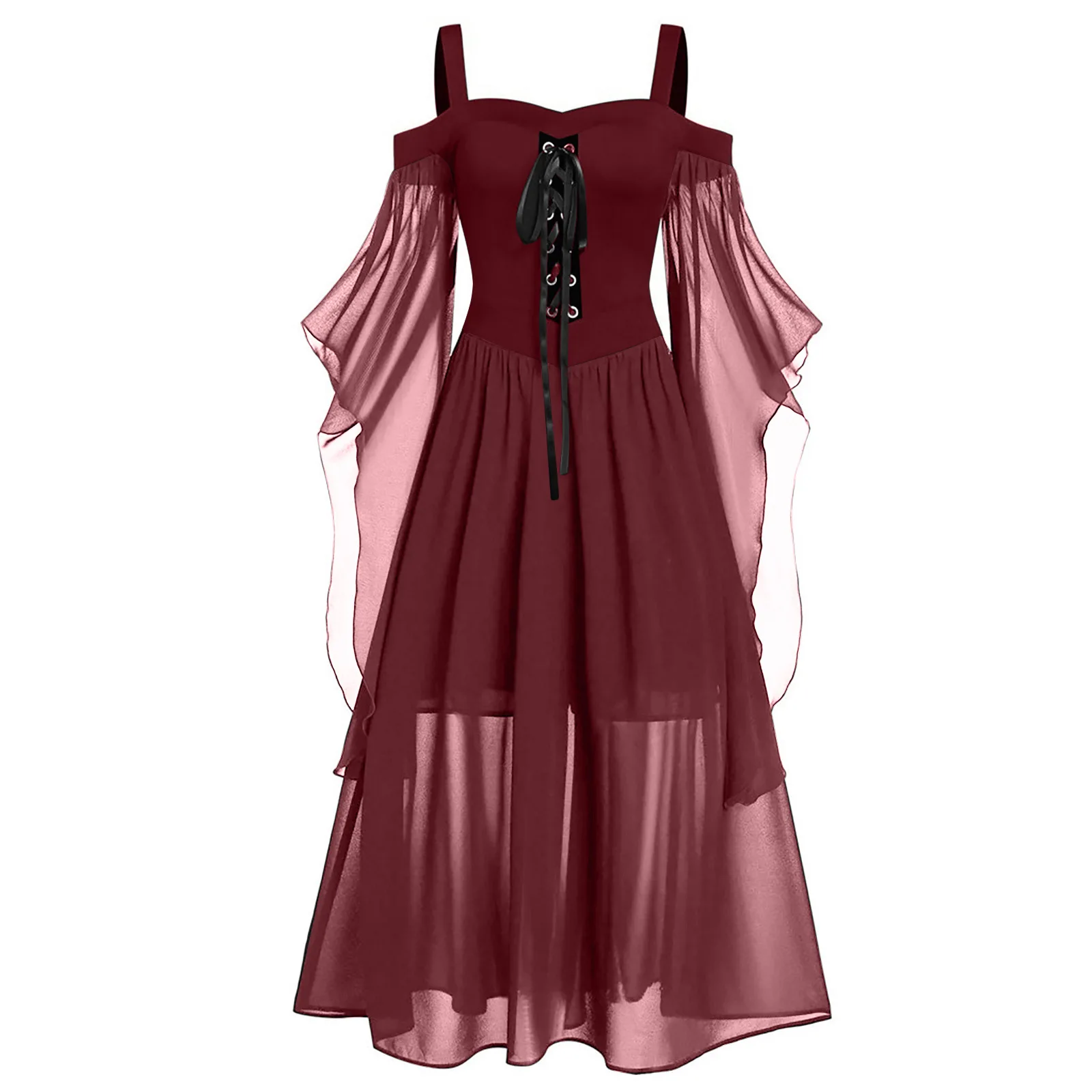 Vestido de bruja medieval vintage de Halloween para mujer, talla grande, hombros descubiertos, manga de mariposa, vestidos góticos, disfraces de carnaval, fiesta