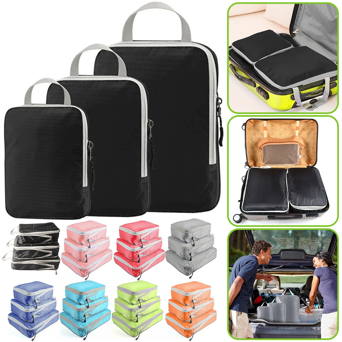 

3Pcs Travel Storage Bag Compression Bag Organizer Suitcase Luggage Handbag Foldable Large Capacity Packing Cube Camping Supplies