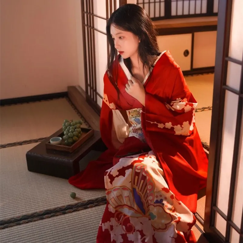 Kimono Women's Formal Dress Traditional Noble Red Japanese Style Chinese Photography Travel Girl