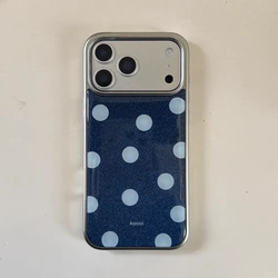 Retro Color Collision Denim Pattern Drip Glue Silver Border Phone Case - iPhone 15 (Blue)