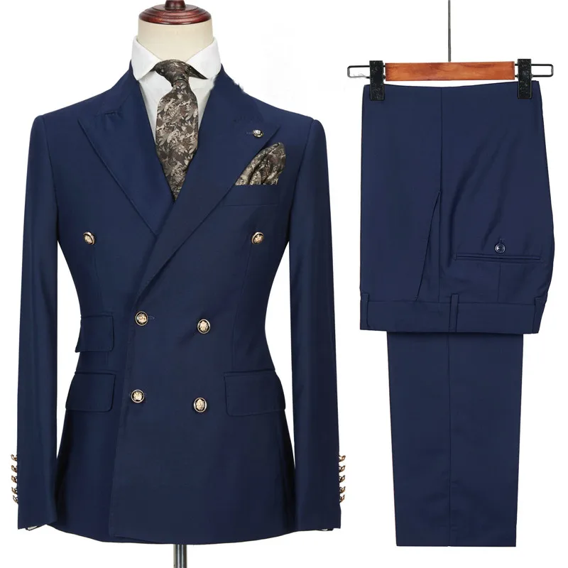 

Navy Blue Men Suits Business Costume Homme Wedding Dress Groom Tuxedo Terno Slim Fit Prom Double Breasted Blazer (Jacket+Pants)