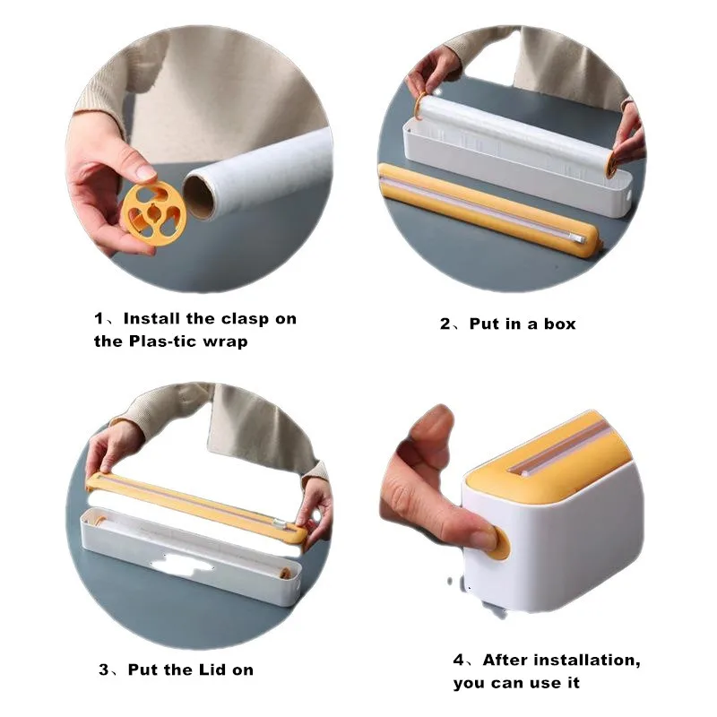 Magnetic Refillable Plastic Wrap Dispenser With Cutter Tin Aluminum Foil Dispenser Cutter Film Wrap Kitchen Tool plastic wrap dispenser