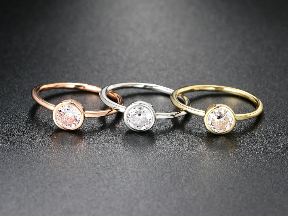 Minimalistischen Kristall Versprechen Ring für Frauen Einfache Runde Zirkonia Rose Gold Finger Zubehör Dainty Schmuck Großhandel R010 – Detail 8