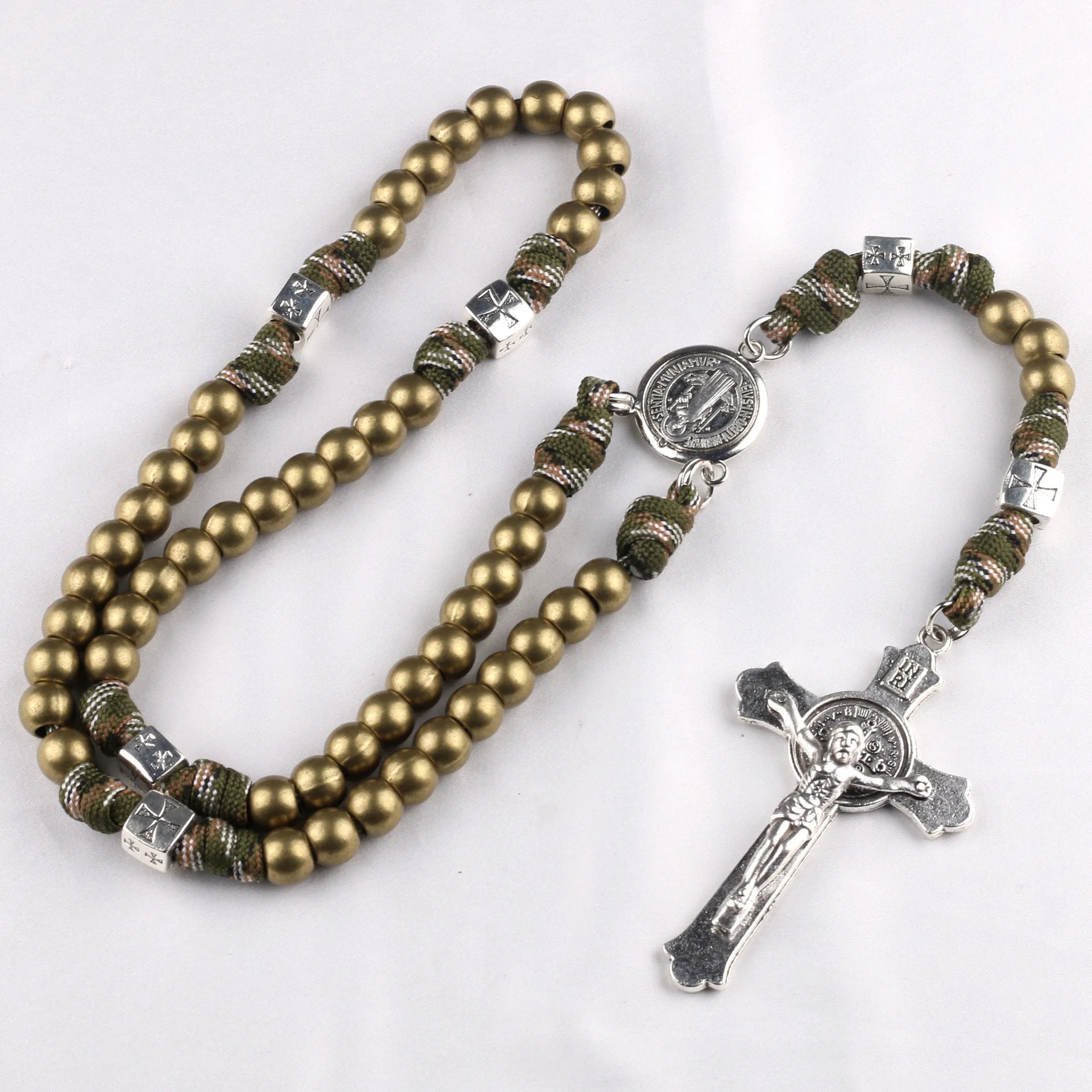 Vintage Alloy Cross Saint Benedict Pendants Exorcist Men's Braided Rope Cold Wind Prayer Bead Necklace Party Jewelry 2