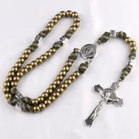 Vintage Alloy Cross Saint Benedict Pendants Exorcist Men's Braided Rope Cold Wind Prayer Bead Necklace Party Jewelry 2