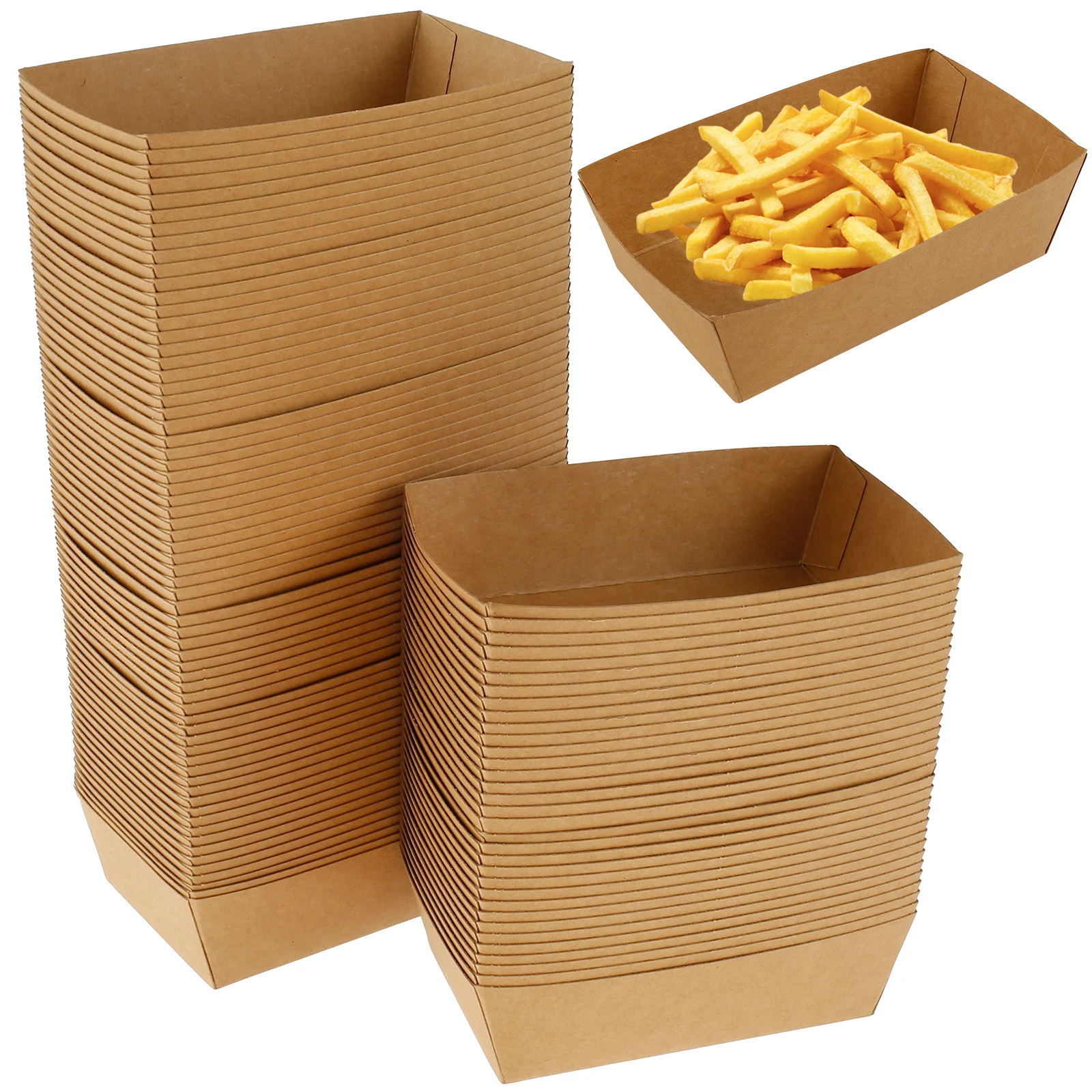 

100Pcs Brown Paper Food Boxes Oil Proof Paper Food Boat Recyclable Paper Food Tray Boat Shape Take Out Food Trays Paper Food Box