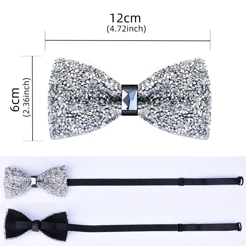 1 Piece Men's Glitter Rhinestone Bow Tie Shiny Full Rhinestone Bow Banquet Party Wedding Stage Event Gold Silver