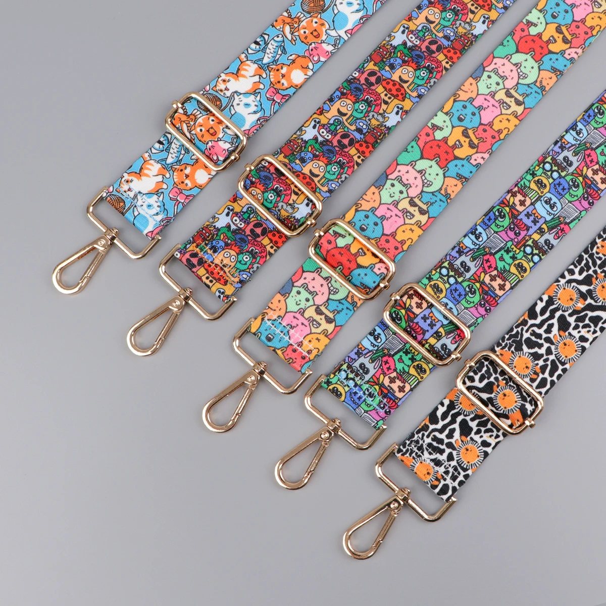 

Female Shoulder Straps Nylon Cartoon Print Pattern Golden Chain Belt Strap Single Adjustable Wide Straps Bag Accessories Gifts