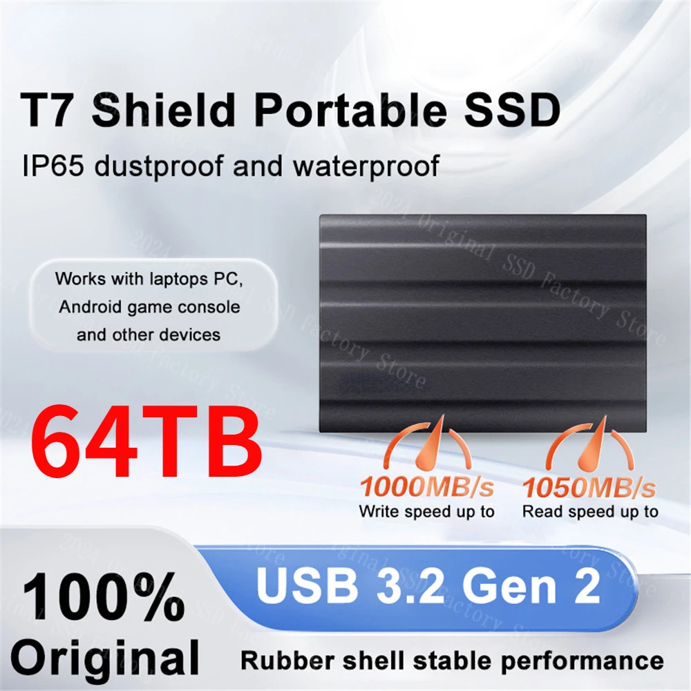 

New SSD T7 Shield 1TB 2TB Portable Solid State Drive USB 3.2 IP65 Waterproof External SSD For PC Mac Android Gaming Consoles PS5