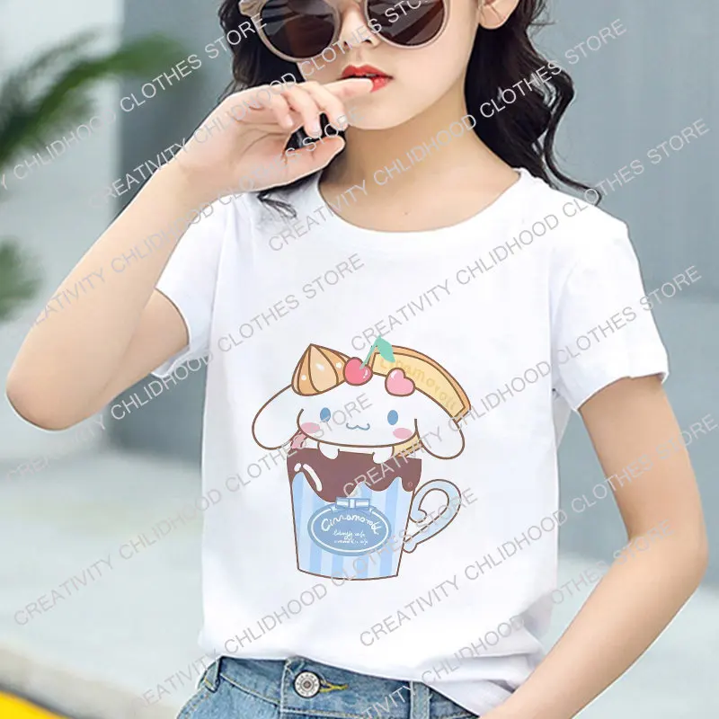 Camiseta Hello Kitty Melody Infantil Kawaii Sanrio Anime Cartoon Roupas  Casuais Y2k Kid Girl Boy Top