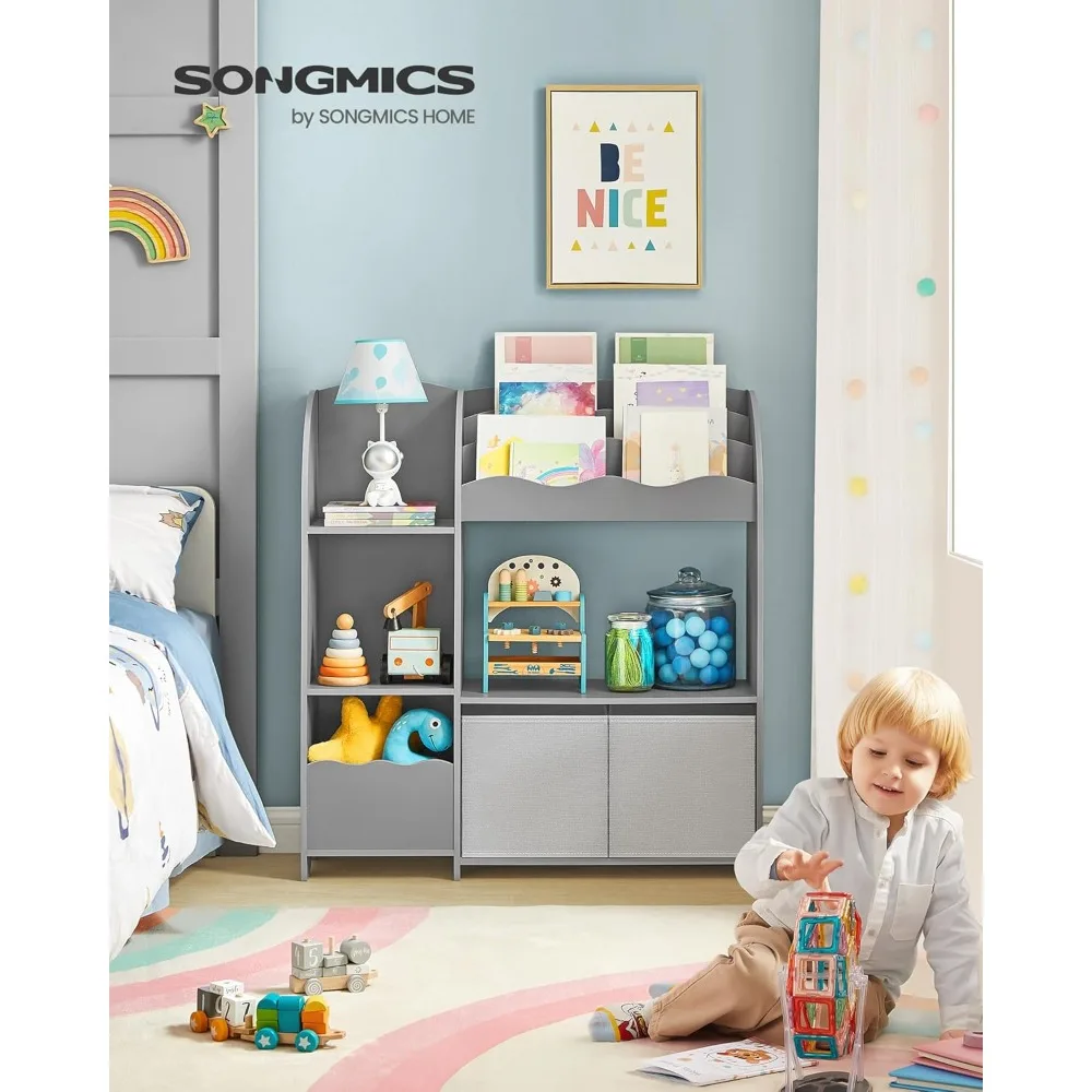 Toy and Book Organizer for Kids, Kids Bookshelf and Toy Storage, Storage Organizer with 2 Storage Boxes