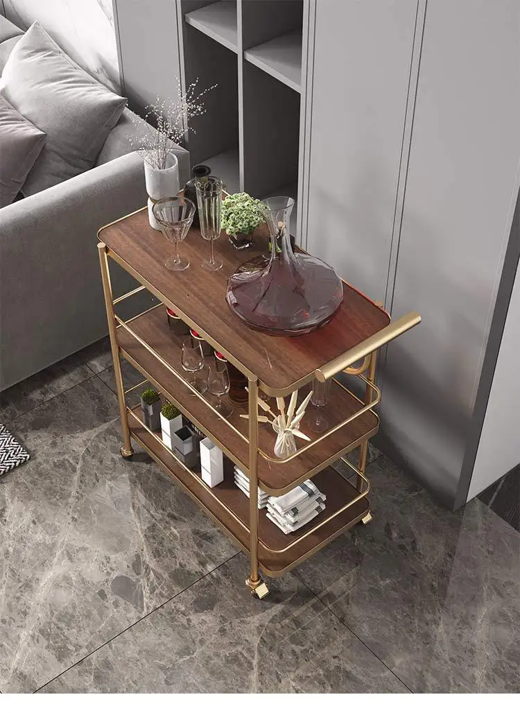 European Style Wine Trolley 3-Tier Kitchen Storage Rack Hotel Mobile Serving Cart Iron Home Dining Cart