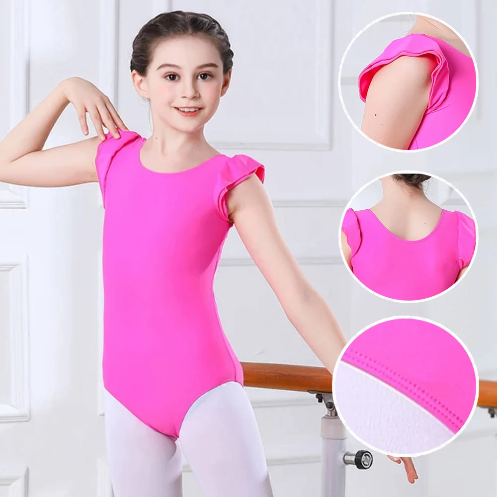

AOYLISEY Girls Ballet Dance Leotards Double Lotus Sleeves Gymnastics Bodysuits Toddler Class Professional performance Costumes