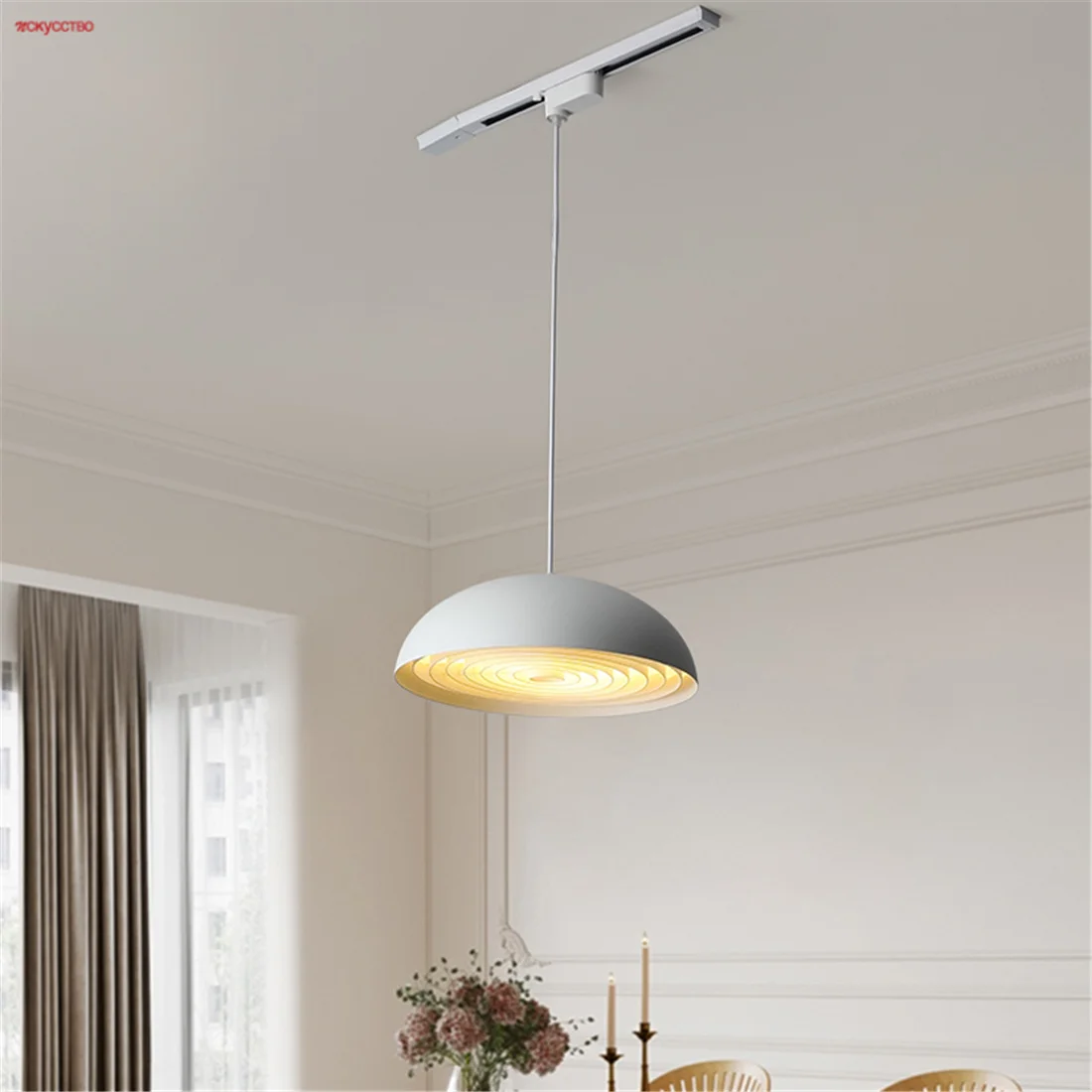 

Movable Cream Breeze Restaurant Track Rocker Pendant Light Modern Household Dining Tables Halls Bar Hanging Luminaire Fixtures