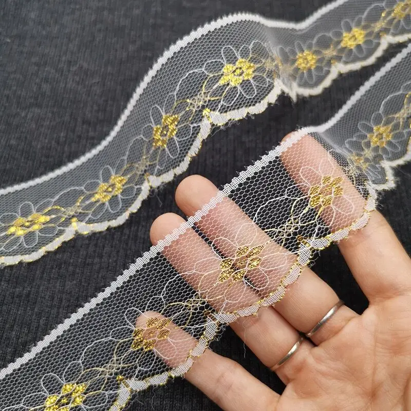 5yards/Lot Thin Embroidered Gold Lace Trims Gifts Wedding Crafts Bow Decoration Ribbon DIY Hometexile Garment Sew Accessories lace ribbon lace sewing accessories lace sewing supplies lace accessories lace garment accessories lace decoration clothing craft accessories tassel trim lace
